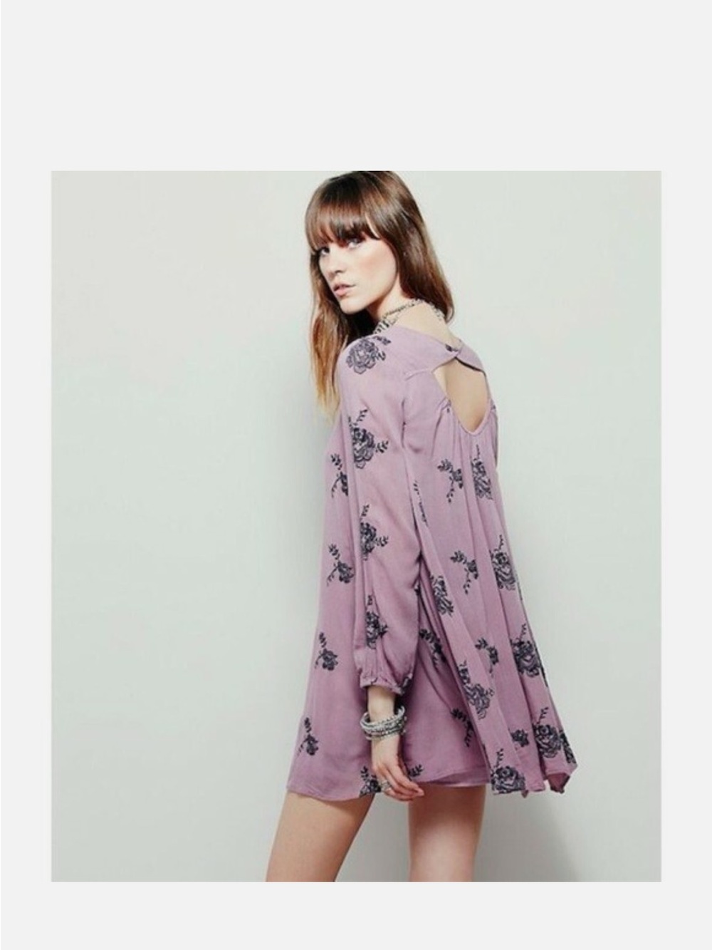 Free People Emma’s Lavender Embroidered Floral Top with Navy Stitching Size Med